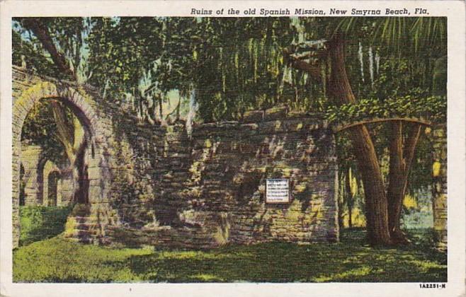 Florida New Smyrna Beach Ruins Of The Old Spanish Mission 1952 Curteich