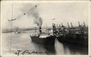 Ship Arriving at Panama c1920 Real Photo Postcard