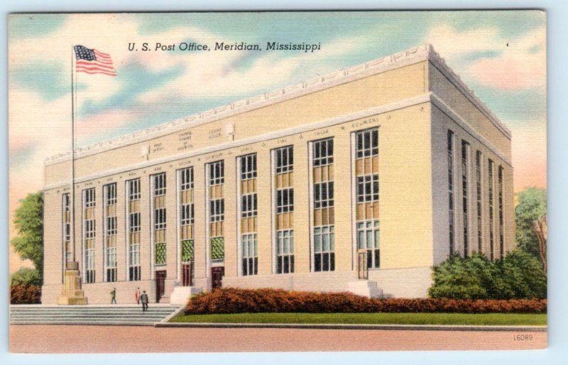 3 Postcards MERIDIAN, Mississippi MS ~ Baptist Church, City Hall, Post Office