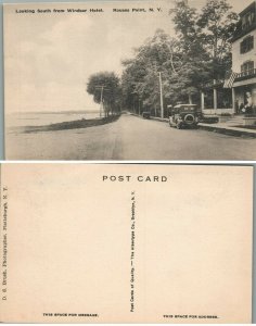 LOOKING SOUTH FROM WINDSOR HOTEL ROUSES POINT N.Y. ANTIQUE POSTCARD w/ car