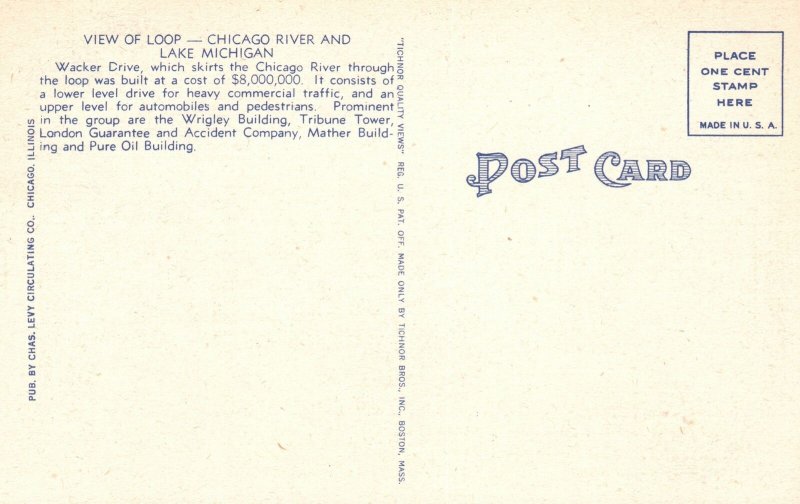 Vintage Postcard 1920's View of Loop Chicago River and Lake Michigan Chicago ILL