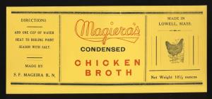 Vintage Magiera's Chicken Broth Label, Lowell, Mass/MA