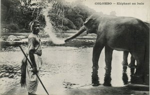 PC CPA CEYLON - SRI LANKA, COLOMBO, ELEPHANT AU BAIN, VINTAGE POSTCARD (b14830)