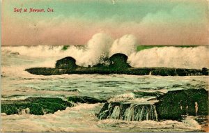 Surf Scene at Newport Oregon OR 1910s Vtg Postcard 