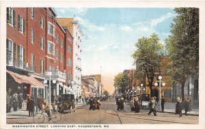 J55/ Hagerstown Maryland Postcard c1910 Washington Street Stores People 141