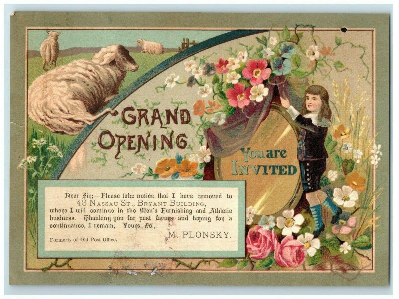 1880s Grand Opening Athletic Business M. Polnsky Sheep Flowers *A