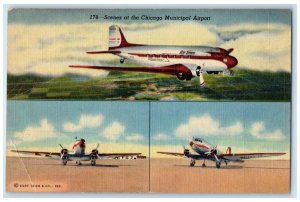c1940 Scenes Chicago Municipal Airport Cicero Avenue Planes Illinois IL Postcard