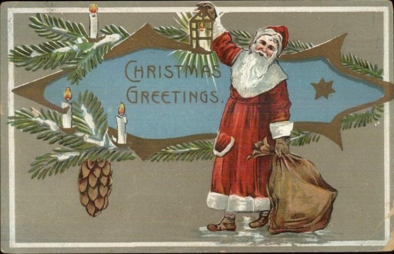 Christmas - Santa Claus w/ Lantern EBC c1910 Postcard