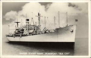 United States Army Transport Ship Sea Cat Vintage Real Photo Postcard