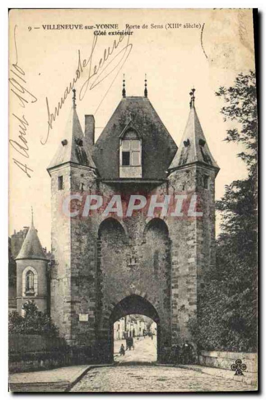 Old Postcard Villeneuve sur Yonne Sens Gate XIII century exterior side