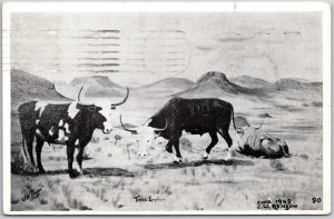 1950 Texas Longhorn Cattle Steer, Western Artist J.W. Benson, Vintage Postcard