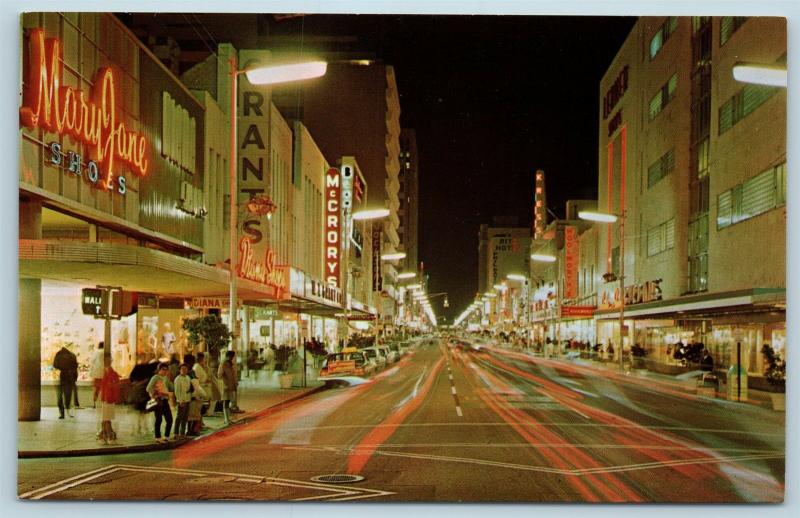 Postcard FL Miami Flagler Street at Night McCrory's Store Vintage P14