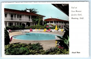RPPC MONTEREY, CA ~ Pool CASA MUNRAS Garden Hotel ~ Hand Tinted 1940s Postcard