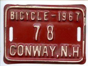 License Plate for Bicycle - Conway, NH, 1967