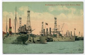 US Navy Yard Battleships Boston Massachusetts 1910c postcard
