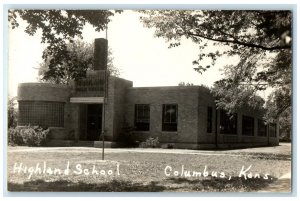 c1940's Highland School Building Columbus Kansas KS RPPC Photo Vintage Postcard