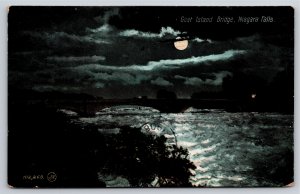 New York~Goat Island Bridge Seen By Night @ Niagara Falls~PM 1908~Vtg Postcard