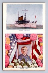 CRUISER WASHINGTON ADMIRAL EVANS GREAT WHITE FLEET MILITARY SHIP POSTCARD 1908