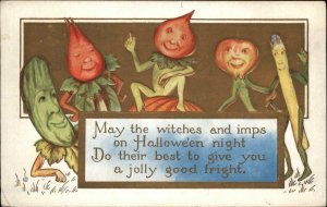 Halloween Vegetable People & Poem c1910 Postcard