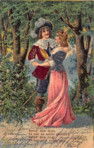 Loving Couple Hugging in Forest 1905 Romance embossed postcard