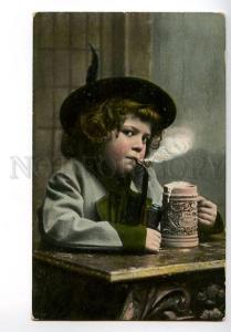 120638 Boy SMOKING Pipe & drinking BEER vintage Photo PC