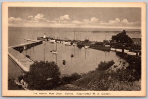 Postcard Port Dover Ontario c1930s The Harbor Boats Lighthouse Norfolk County