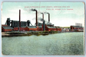 1910 Sydney Nova Scotia Canada Postcard Blast Furnaces Open Hearth Dominion Iron