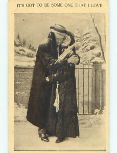 Unused Pre-Linen valentine SOMEONE I LOVE - ROMANTIC COUPLE HUG BY GATE k9413
