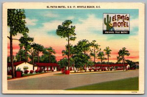 Postcard Myrtle Beach SC c1951 El Patio Motel U.S. 17 Roadside Motel Linen