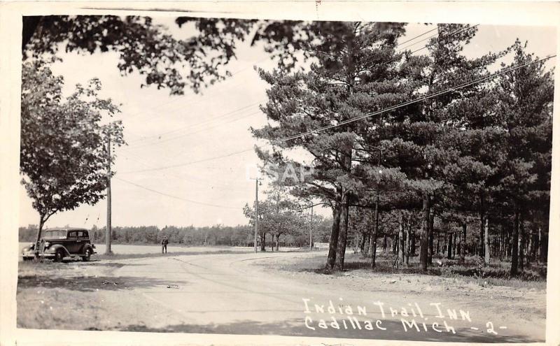 A80/ Cadillac Michigan Mi Real Photo RPPC Postcard c1940 Indian Trail Inn Auto 2