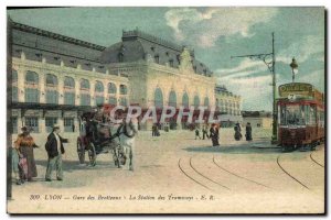 Old Postcard Tram Station Lyon Brotteaux station trams Horse Cookies Olibet