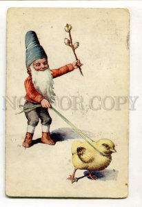 3111466 Funny GNOME w/ Chicken UnSign FEIERTAG vintage EASTER