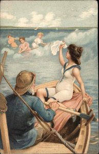Langsdorf & Co Bathing Beauty Fisherman and Young Woman Fantasy c1910 PC