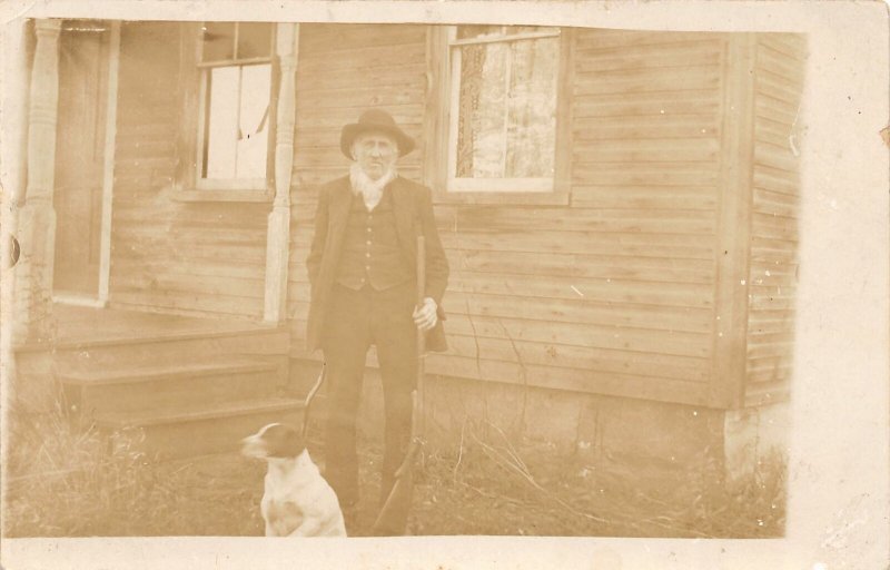 G65/ Interesting  RPPC Postcard c1910 Man Beard Pet Dog Home 4