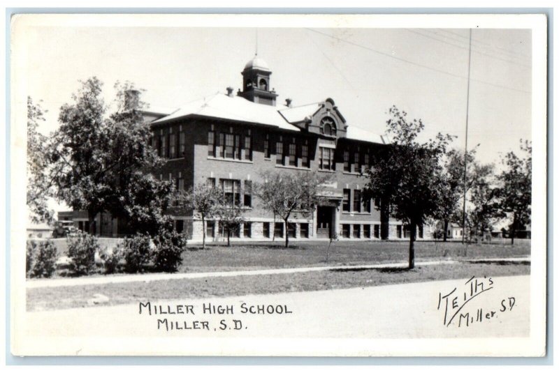 1942 Miller High School Building Miller South Dakota SD RPPC Photo Postcard