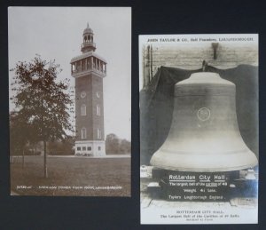 2 x LOUGHBOROUGH Carillon Tower & LARGEST BELL Rotterdam City Hall c1920s RP PC