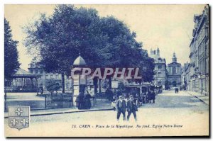 Old Postcard Caen Place de la Republique Au Fond Church of Our Lady Taxis