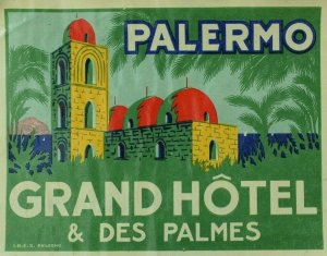 1940's-50's Grand Hotel Palermo Sicily, Italy Baggage Label Original E17