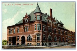 1911 YMCA Building Entrance Dirt Road Street Janesville Wisconsin WI Postcard 