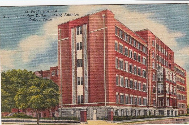 Postcard St Paul's Hospital New Dallas Bldg Dallas Texas