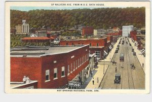 PPC POSTCARD ARKANSAS HOT SPRINGS NATIONAL PARK UP MALVERN AVE FROM W.O.U. BATH 