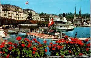 Vtg Luzern Schweizerhofquai mit Hofkirche Lucerne Switzerland Postcard