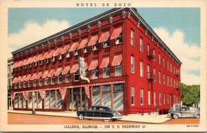 Linen Postcard Hotel De Soto U.S. Highway 20 in Galena, Illinois
