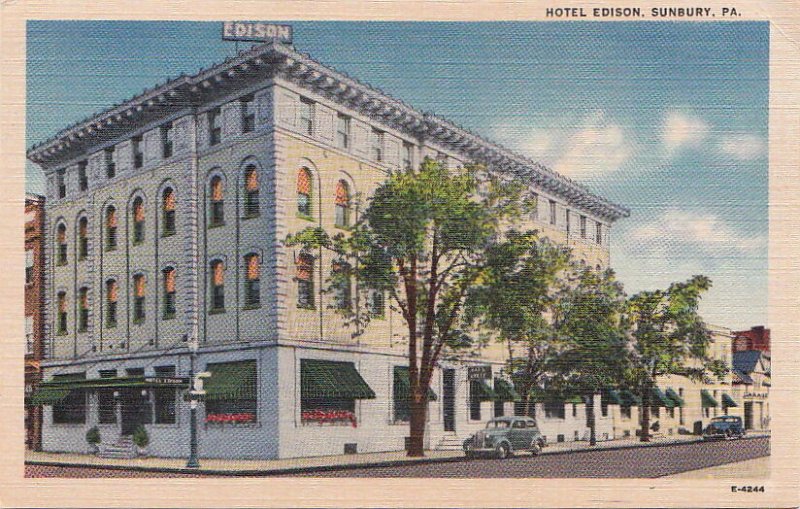 Postcard Hotel Edison Sunbury PA