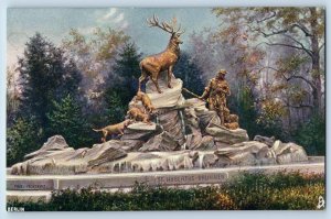 Berlin Germany Postcard St. Hubertus-Brunnen Deer Statue c1930s Oilette Tuck Art