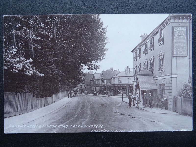 EAST GRINSTEAD Railway Hotel & London Road shows A.J. CLARK Store c1904 Postcard