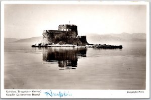 Nauplie La Fortresse Bourtzi Nafplion Greece Real Photo RPPC Postcard