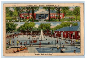 1944 Swimming Pool Scene, City Park, Parkersburg West Virginia WV Postcard 