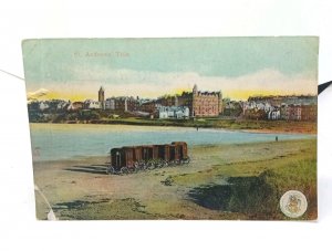 Bathing Huts On The Beach St Andrews Title Scotland Vintage Postard 1910