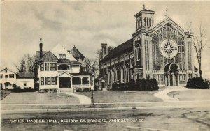 1940s Postcard; Amherst MA Father Madden Hall, Rectory St. Brigid's Church